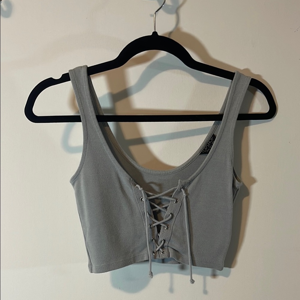 Gray Lace-Up Crop Top